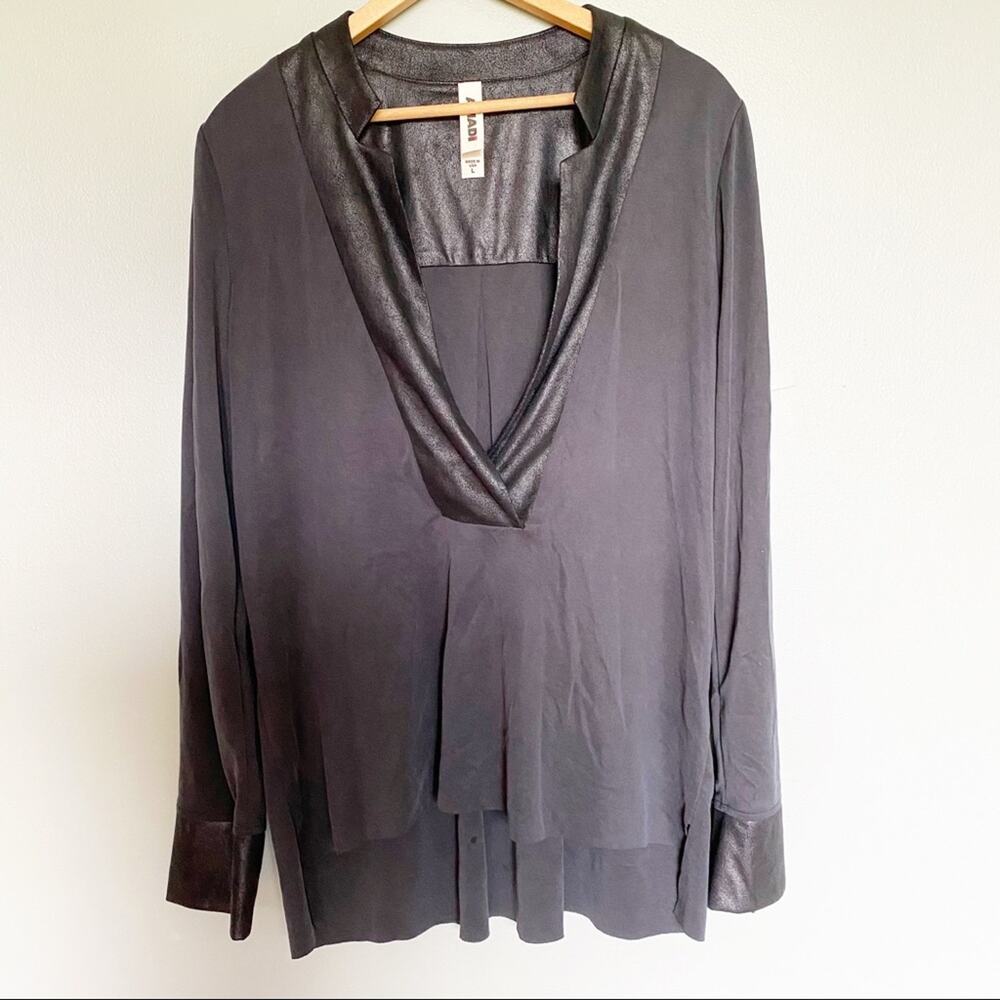Amadi | Black Suede Flowy V Neck Blouse Top